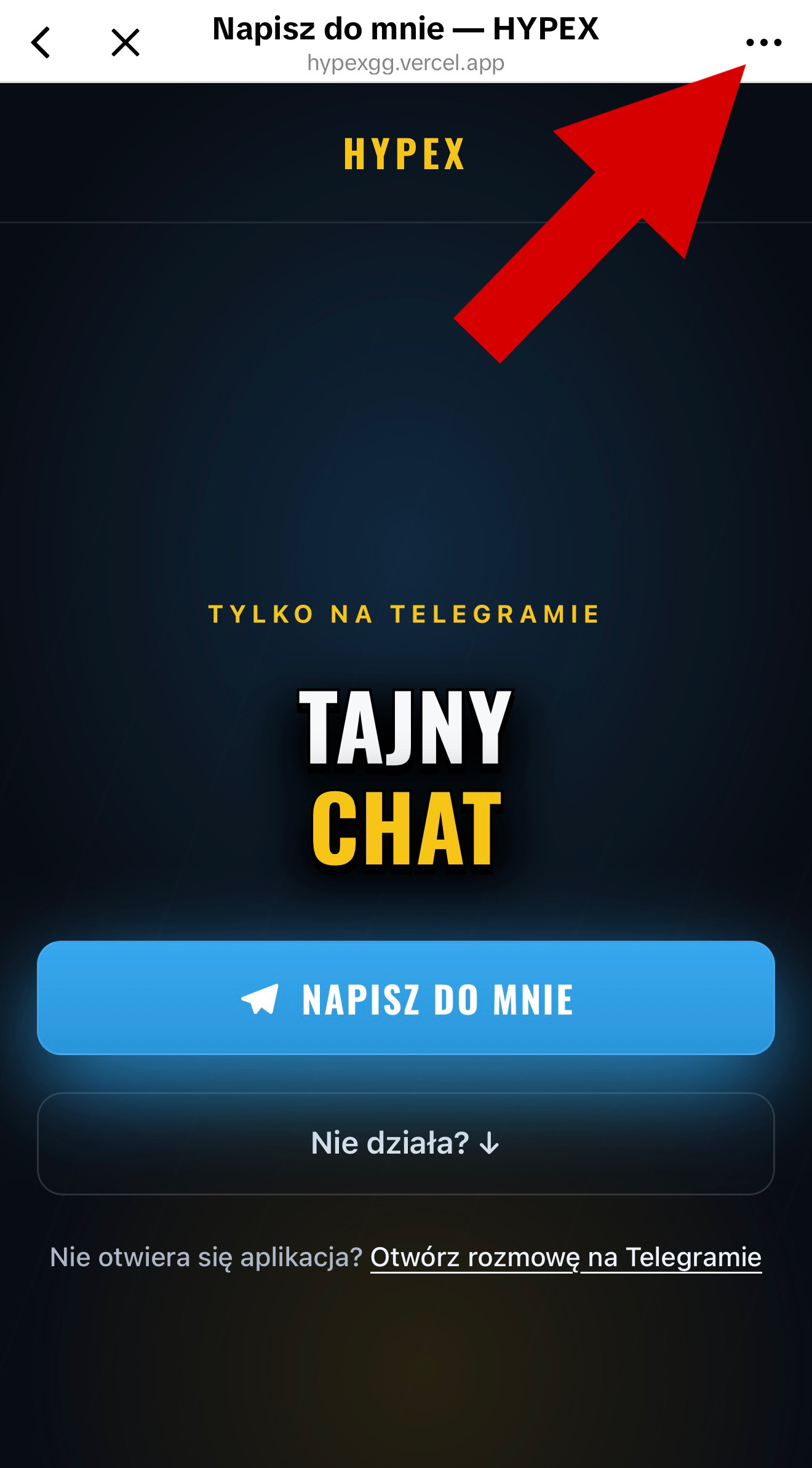Telegram — krok 1: kliknij trzy kropki